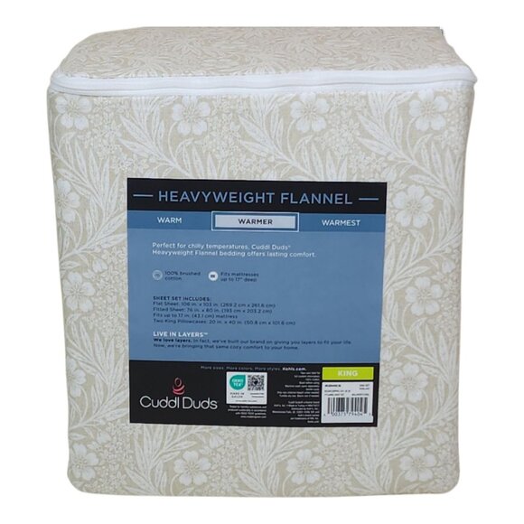 Cuddl Duds King Heavyweight Flannel Sheet Set Wallpaper Floral Brushed Cotton - Picture 7 of 9